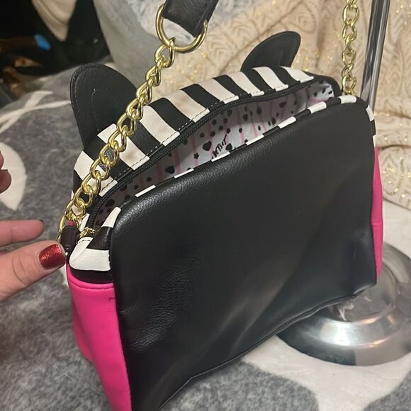Betsey johnson bbw spot dog kitsch frenchie pug ears stripe crossbody purse bag - Picture 5 of 7